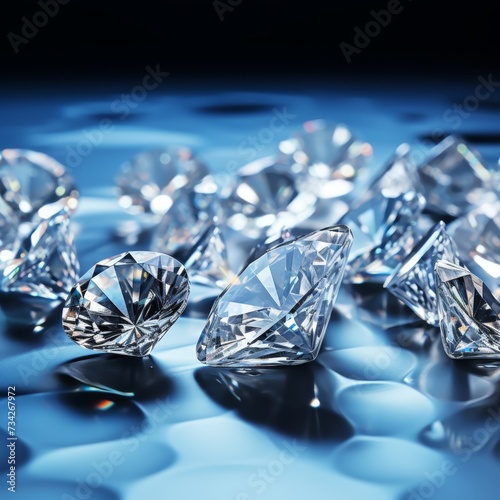 Luxurious diamonds sparkling in sunlight, scattered on grey background with elegance and opulence