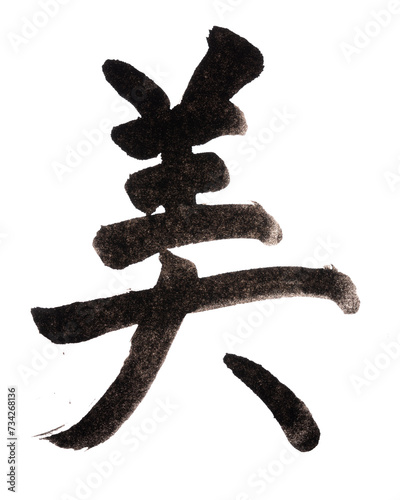 Japanese calligraphy KANJI on Japanese paper, meaning "beauty"