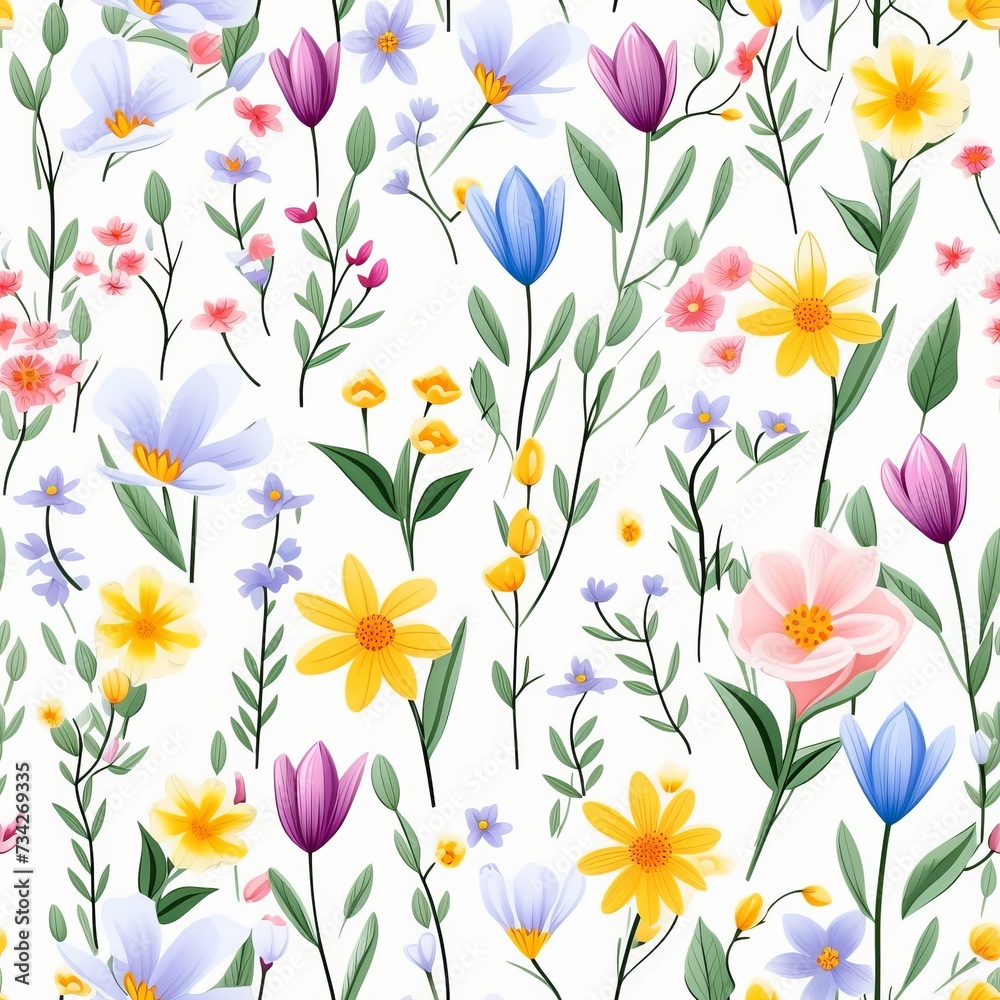 Vibrant assortment of colorful wildflowers on a white background - perfect for nature-inspired floral prints and artwork