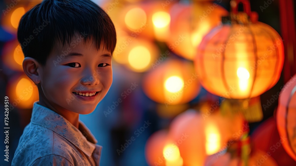 A little boy in lantern festival in street to celebrate Chinese lunar new year. A little boy in lantern festival in street to celebrate Chinese lunar new year.