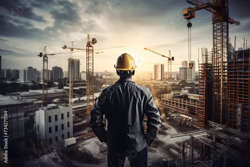 Wallpaper Mural construction worker at construction site with safety helmet Torontodigital.ca