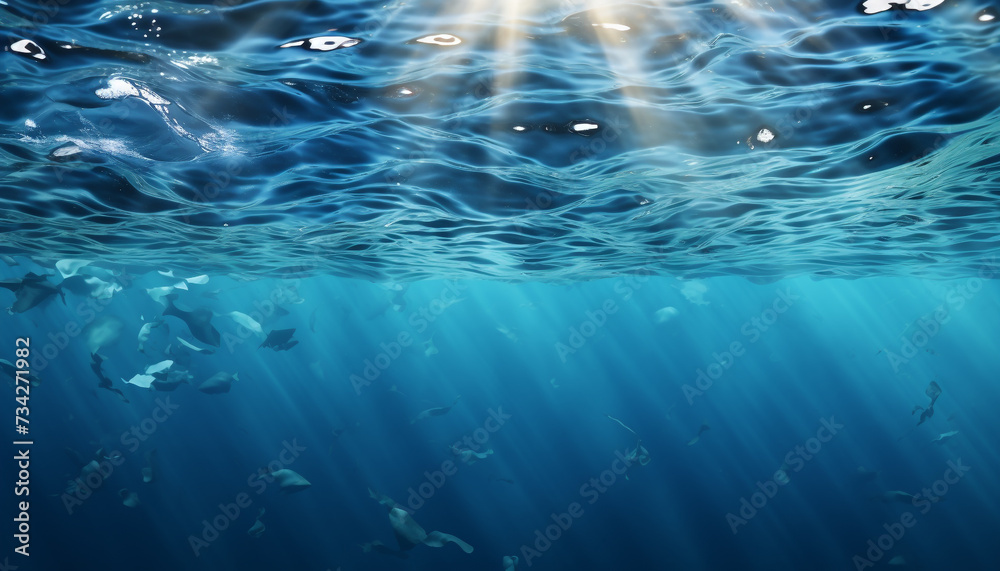 Underwater beauty fish swim in clear blue tropical seascape generated by AI