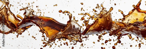Isolated close-up view of coffee splash over white background.