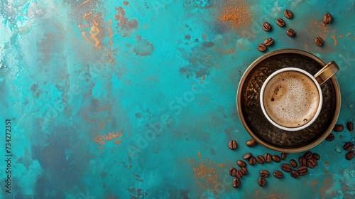 Abstract background with coffee and coffee beans on table.