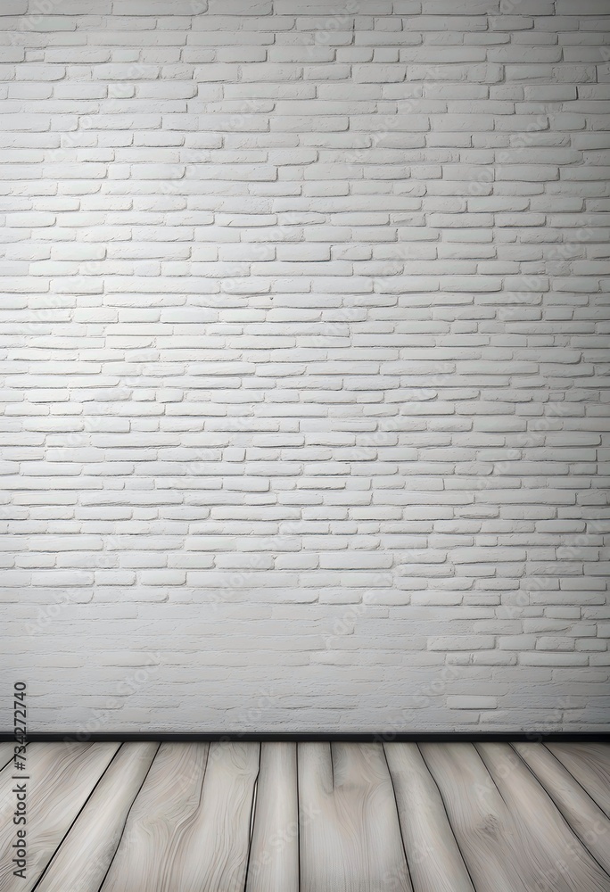 White Brick Wall with Wooden Floor Interior Background