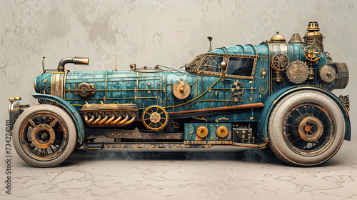 blueprint and diagrams for steampunk car.