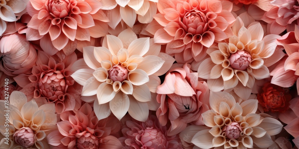 Background of beautiful flowers in peach color. Color of the year 2024. Generative AI