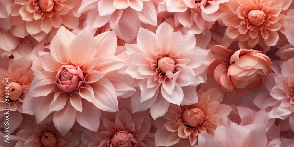 Background of beautiful flowers in peach color. Color of the year 2024. Generative AI