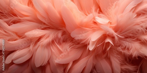 Background of soft feathers in peach color. Color of the year 2024. Generative AI