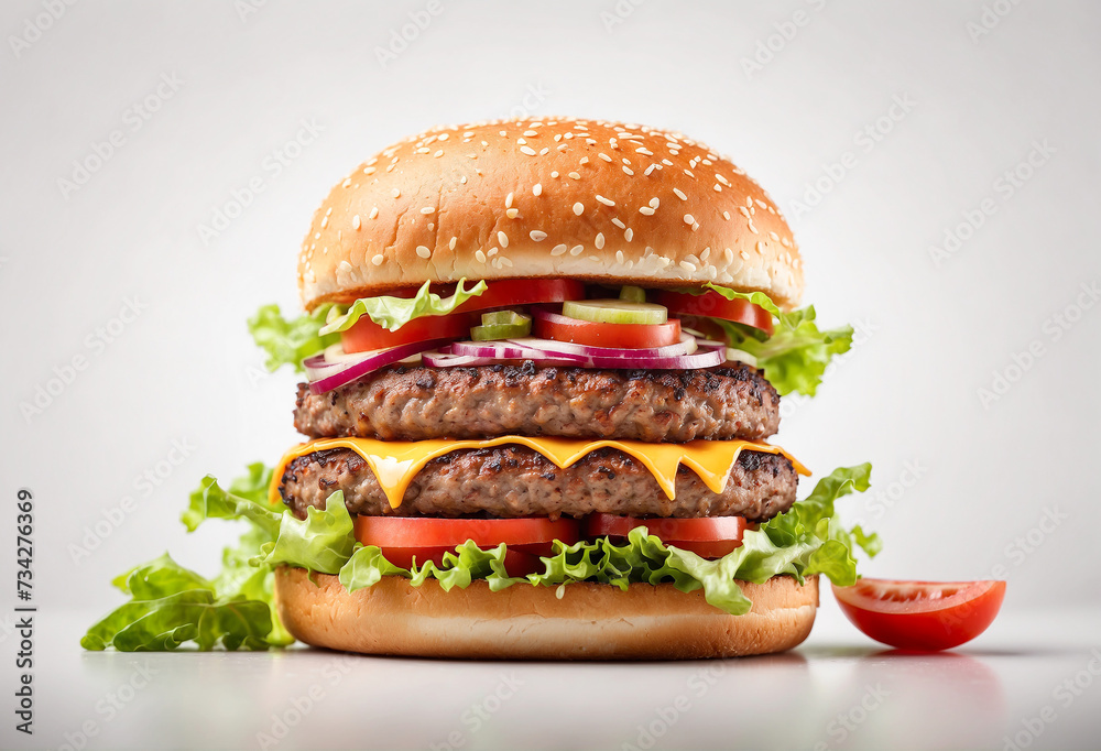 hamburger on a white background, double burger hamburger on a white background, double burger