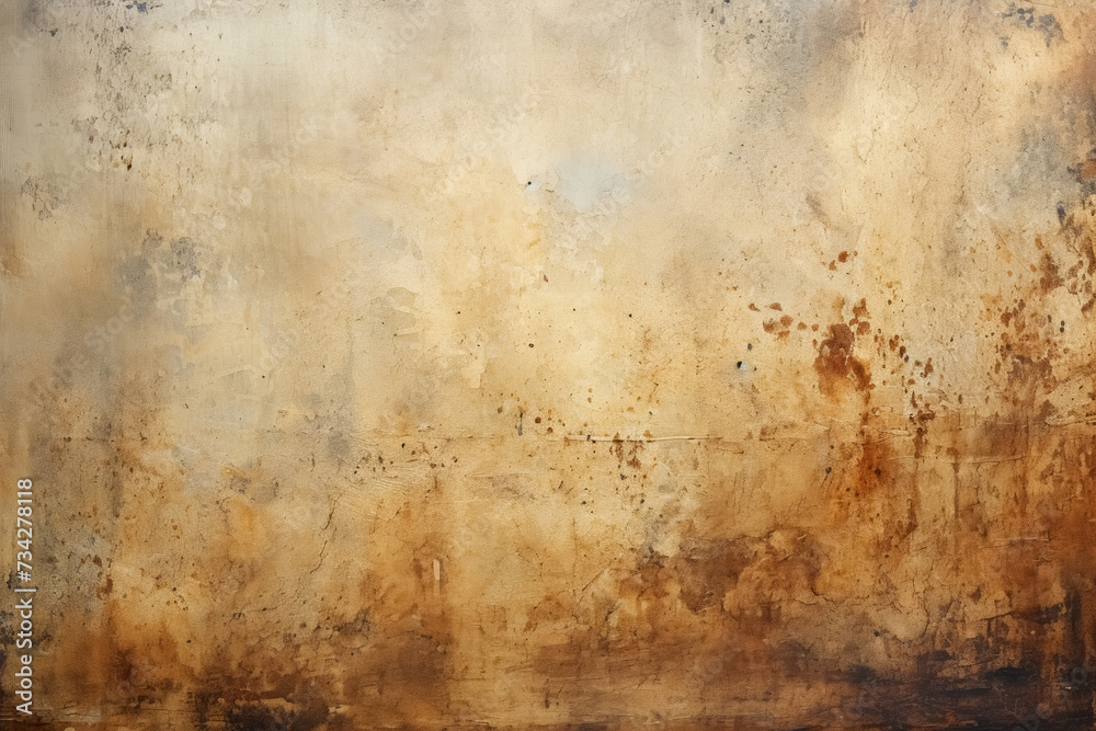Old concrete wall with worn paint, gritty and peeling, grunge brown texture abstract background with distressed, aged pattern