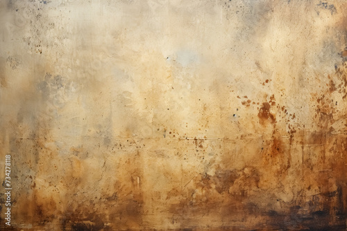 Old concrete wall with worn paint, gritty and peeling, grunge brown texture abstract background with distressed, aged pattern © Balica