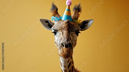 Giraffe with birthday hat generative ai © Francheska