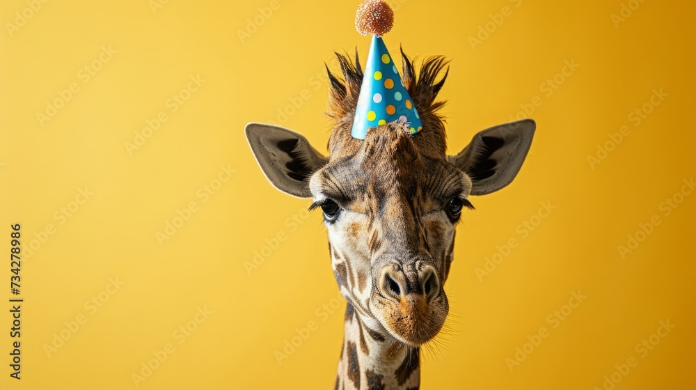 Giraffe with birthday hat generative ai