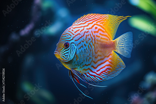 spectacular Discus fish, renowned for its bright colors and disc-shaped body