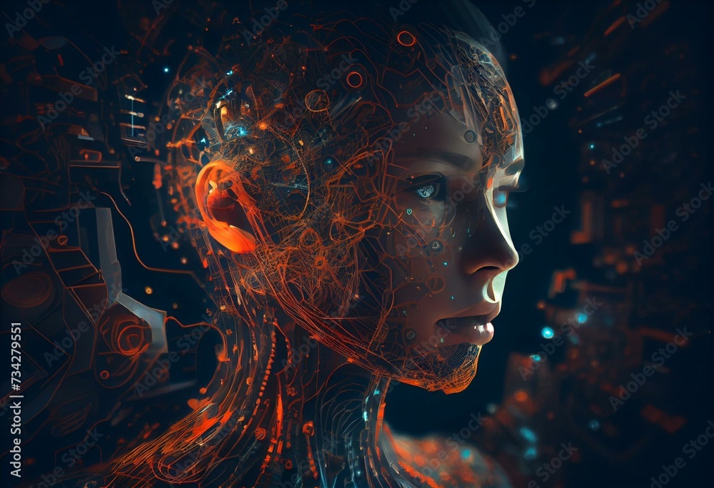 illustration artificial intelligence communicates with a person, a neural network communicates with a person, the future is already today. Generative AI