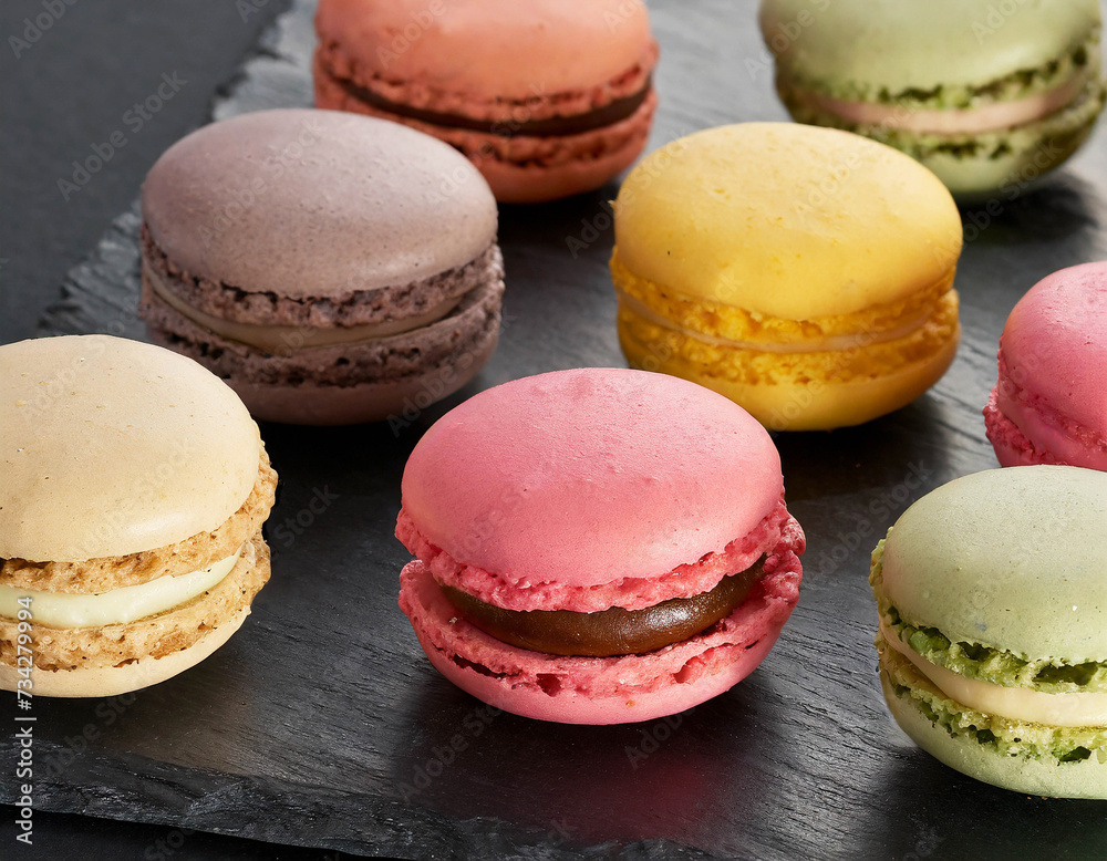 Colorful macaroons on the black slate Colorful macaroons on the black slate