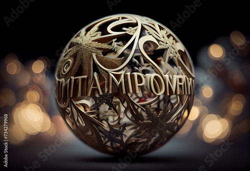 Harmony and Xmas holidays, pictured as abstract Christmas ornament ball with word Harmony to symbolize the connection and importance of Harmony during Christmas Holidays, 3d. Generative AI