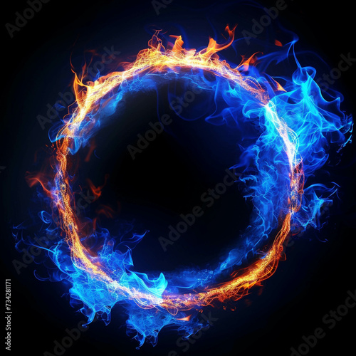 Magic of rebirth Vibrant fire ring dances with blue thunder