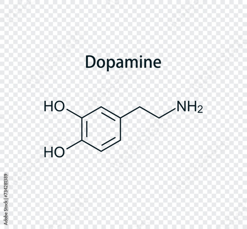 Chemical structure of dopamine. Vector illustration isolated on transparent background.