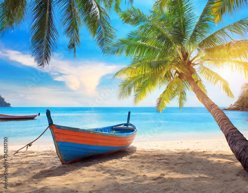 Small boat on a tropical beach.