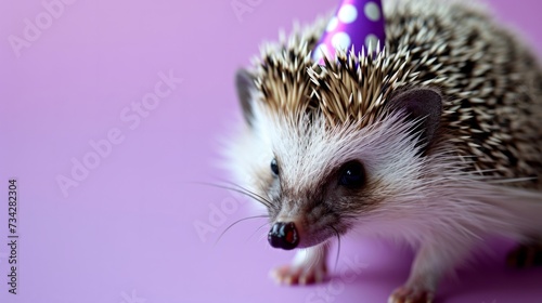 Hedgehog with birthday hat  generative ai
