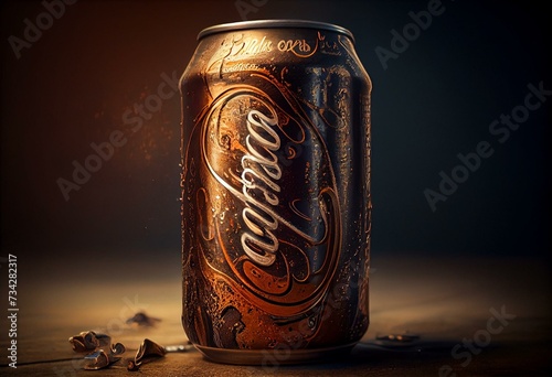 Cola drink in metal can. Generative AI