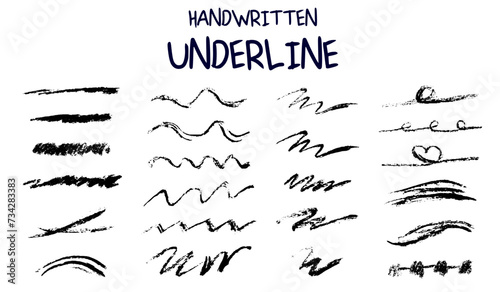 Charcoal strokes. Pencil strokes. Marker strokes. Brushes of different shapes on a white background. Vector brushes in grunge style. Vector horizontal lines in pencil. Vector lines coal, drawn by hand