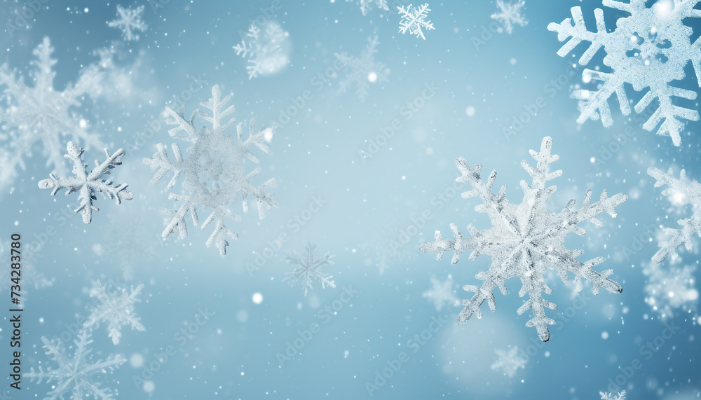 Snowflake falling on blue winter background, a sparkling celebration generated by AI
