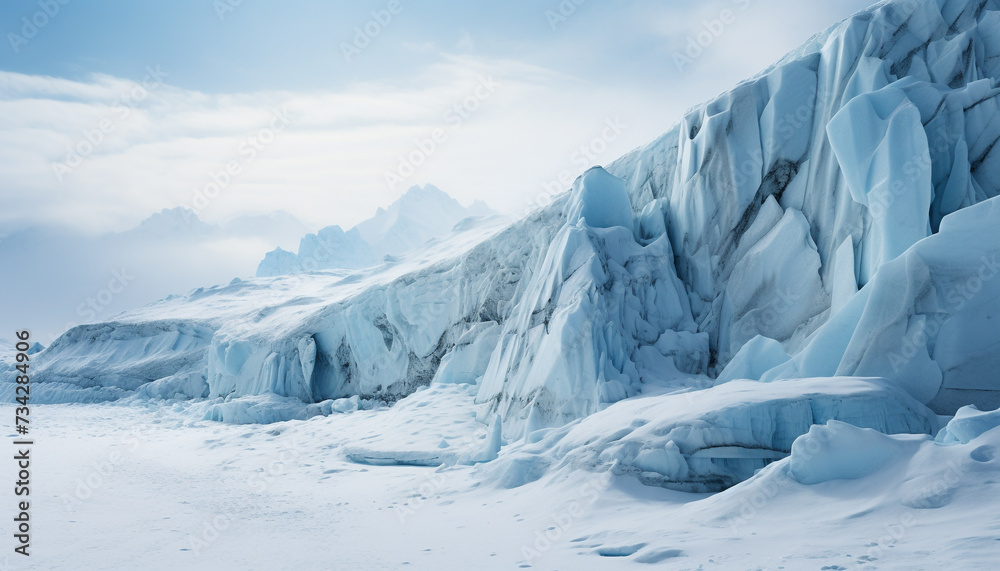 Majestic mountain peak, frozen landscape, tranquil scene, beauty in nature generated by AI Majestic mountain peak, frozen landscape, tranquil scene, beauty in nature generated by AI