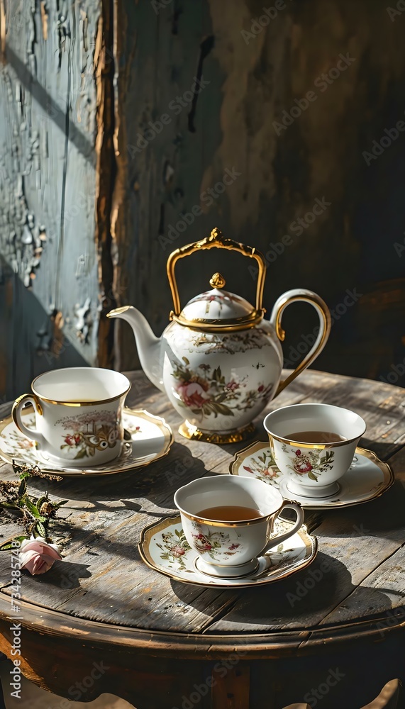 a table topped with tea cups and saucers a table topped with tea cups and saucers