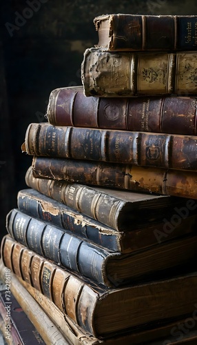 a stack of old books sitting on top of each other