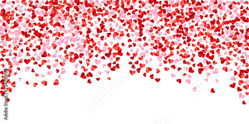 Paper cut pink heart shapes flying vector background. Valentines Day sale dec...