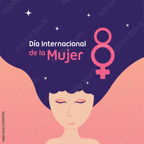 8 de marzo día internacional de la mujer. Ilustración de rostro de mujer photo
