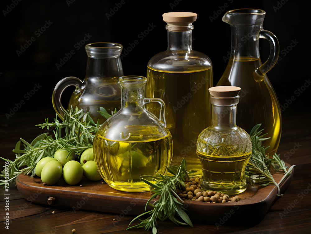 different forms of olive oil on a black background different forms of olive oil on a black background