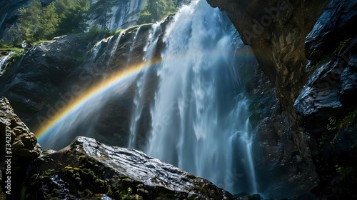 a waterfall with a rainbow in the middle of it