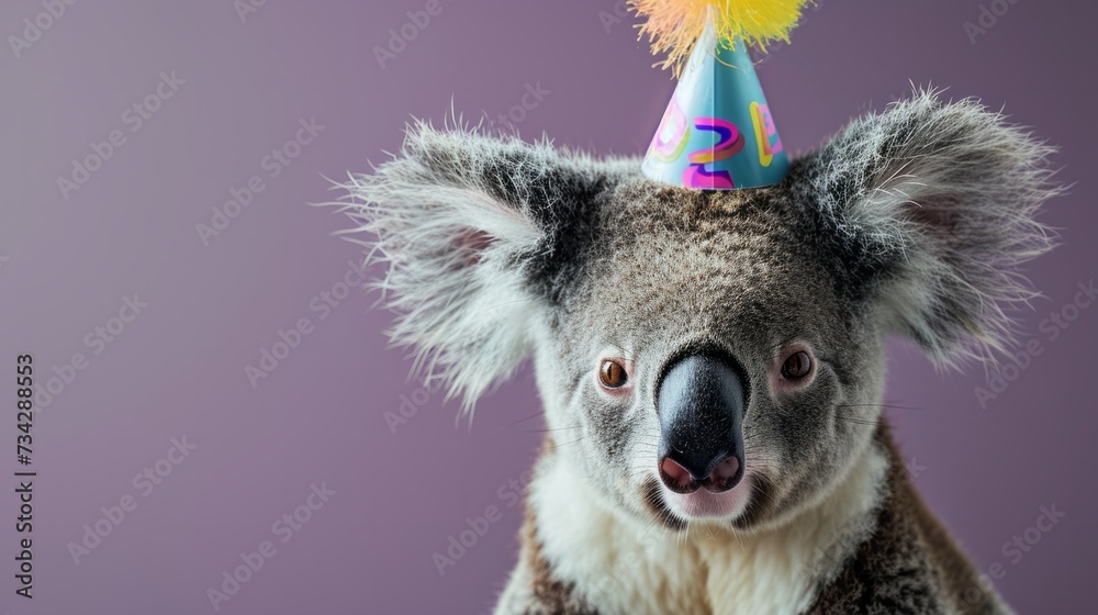Koala with birthday hat generative ai Koala with birthday hat generative ai