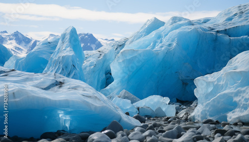 Majestic mountain peak, frozen landscape, blue sky, tranquil beauty generated by AI