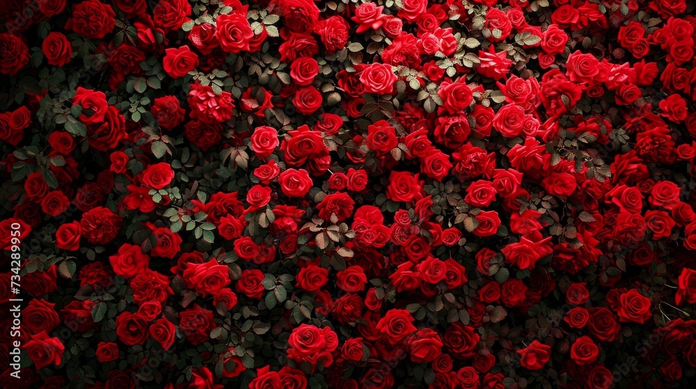 Natural background of red roses, generative ai