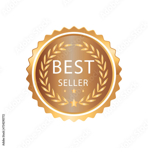Best seller badge. Best seller golden label. Retail badge. Advertisement symbol. Vector illustration.