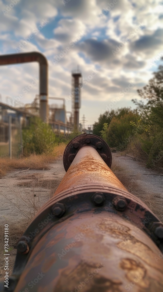 A photograph showcasing a sizable pipe placed on top of a dirt road.