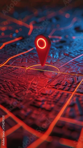 A digital map showcasing a standout feature - a glowing red marker that marks a specific location.