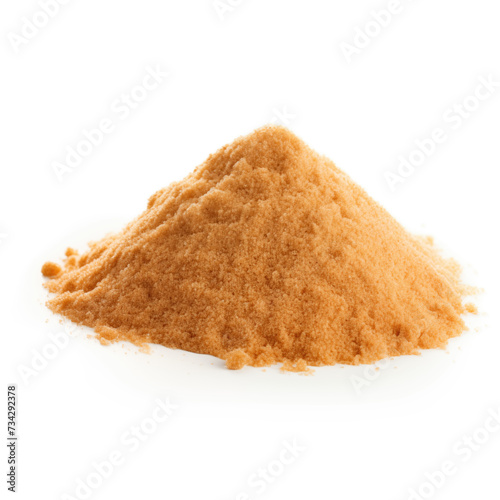 close up pile of finely dry organic fresh raw gum arabic powder isolated on white background. bright colored heaps of herbal, spice or seasoning recipes clipping path. selective focus photo