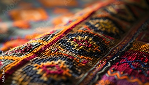 a close up of a multi colored blanket