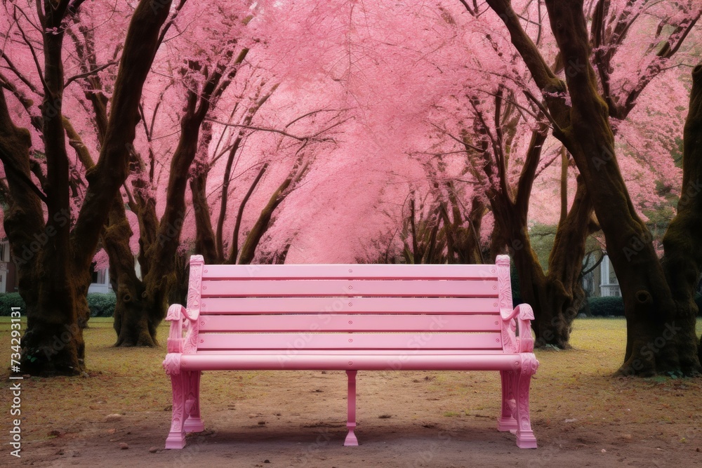 Scenic Park pink trees. Cherry spring floral. Generate Ai