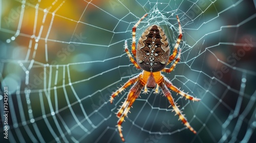 a close up of a spider on it's web in the middle of it's cobwe.