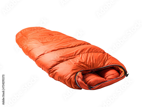 an orange sleeping bag on a white background