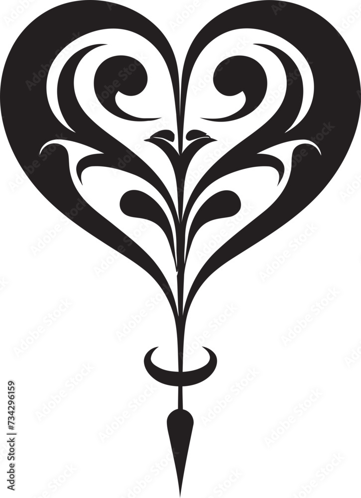 Intricate Heart Silhouette Graceful Black Vector Graphic Design with Abstract Elements Stylish Minimalist Heart Elegant Black Vector Graphic Design with Decorative Flourishes