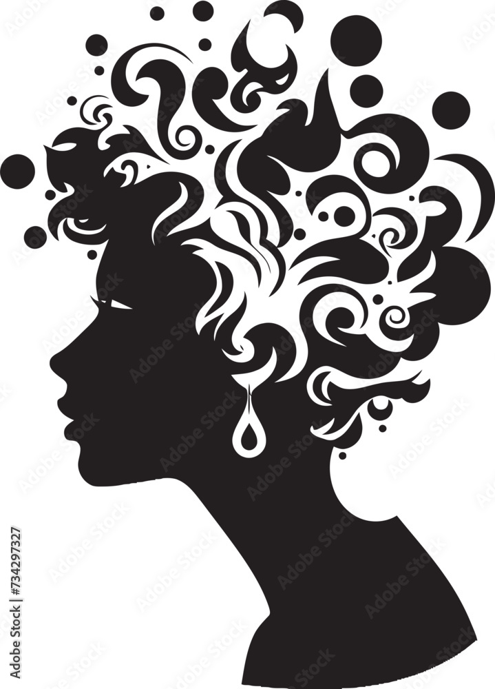 Midnight Serenade Chic Black Woman Face Vector Design with Abstract Embellishments Shadowed Symphony Elegant Abstract Woman Face Vector Graphic with Black Touches