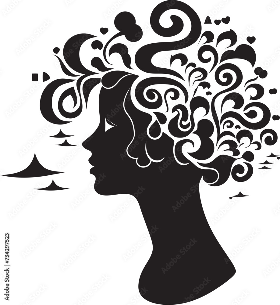 Ink Noir Muse Intriguing Black Woman Face Vector Icon with Abstract Flourishes Chic Noir Portrait Sophisticated Abstract Vector Graphics of Black Woman Face in Modern Presentation
